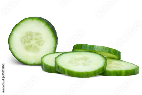 Sliced fresh cucumber. On a transparent background. isolated object.