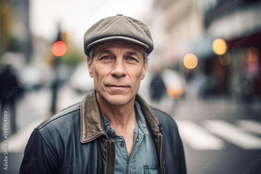 Portrait of senior man in cap on the street in the city Portrait of senior man in cap on the street in the city