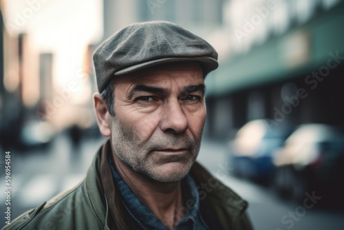Portrait of a mature man in a cap on a city street © Robert MEYNER