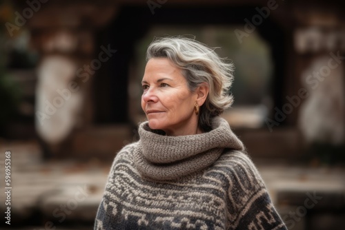 Portrait of a middle-aged woman in a knitted sweater. © Robert MEYNER