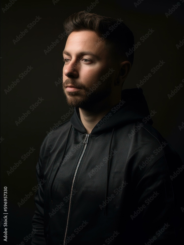 Portrait of a handsome man in a black jacket on a dark background