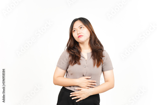 Suffering Stomachache Gesture Of Beautiful Asian Woman Isolated On White Background