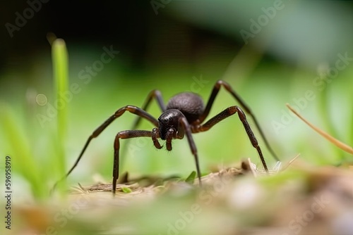 close up of a spider on the ground. Generative AI © 2rogan