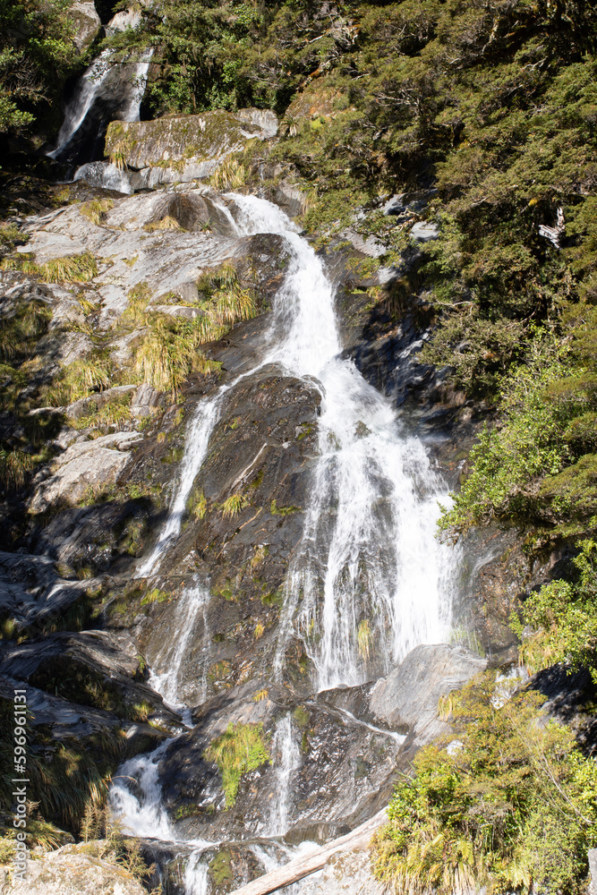 Waterfall in New Zealand on the South Island. Natural scenes, travel Waterfall in New Zealand on the South Island. Natural scenes, travel