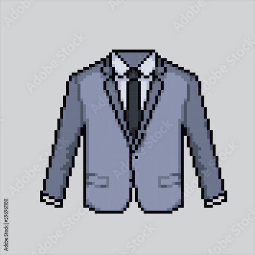 Mask pixel art suit. grey pixelated suit jacket coat design for logo, web, mobile app, badges and patches.
Video game sprite. 8-bit. Isolated vector illustration.
