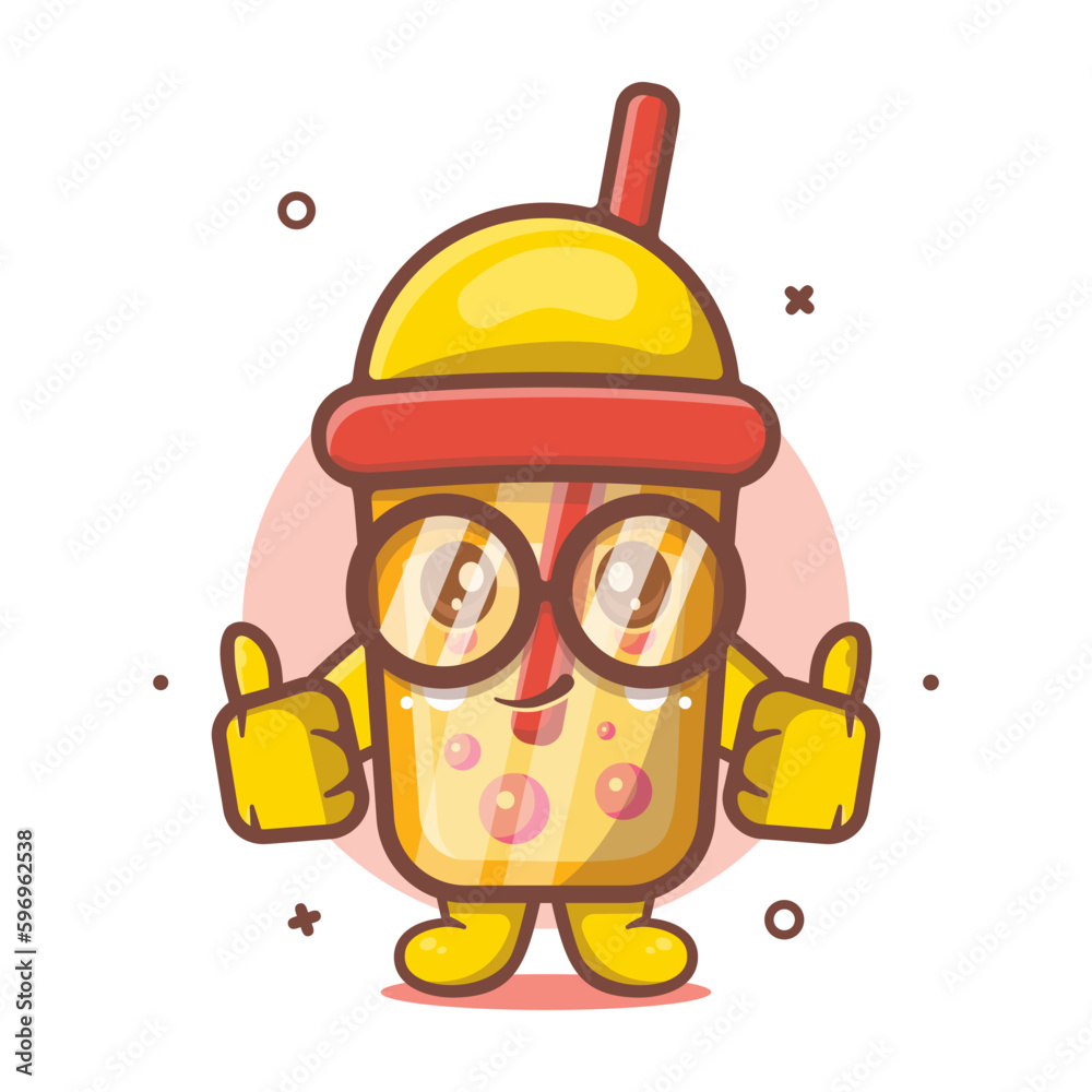 cute bubble tea drink character mascot with thumb up hand isolated cartoon in flat style design cute bubble tea drink character mascot with thumb up hand isolated cartoon in flat style design