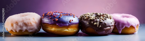 Long image of banner background: neatly arranged donuts, generated by AI