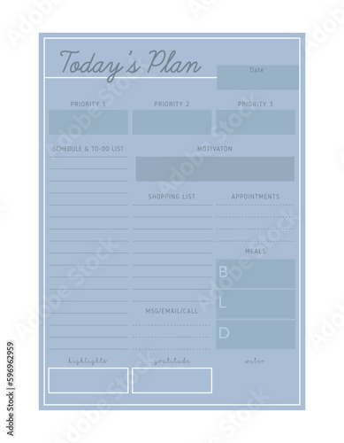 Daily planner. Minimalist planner template set. Vector illustration.