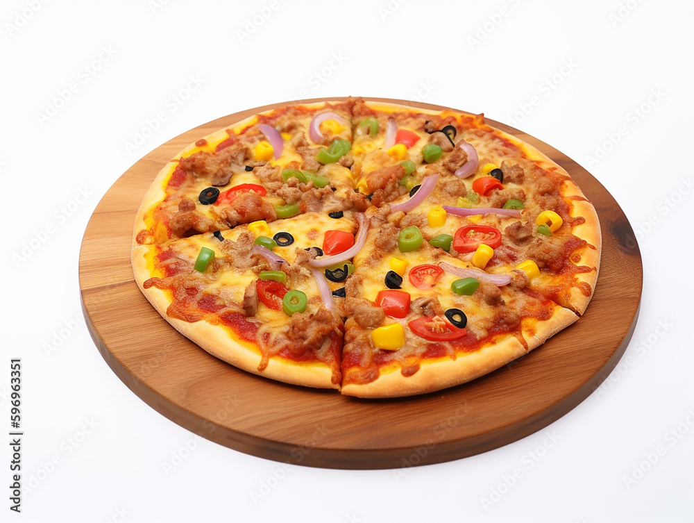 Delicious Fast Food Pizza Full Topping in a Wooden Table