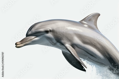 A single dolphin is depicted on a white background in this illustration. Generative AI