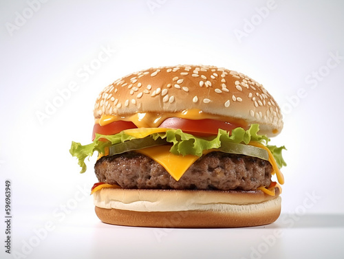 Fast Food Meal Burger with Melted Cheese and Beef Delicious