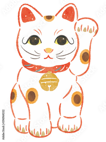 「人を招く」左手を上げた縁起物の招き猫　手描きイラスト