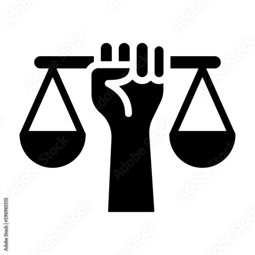 Justice glyph icon for lawyer, business and finance, professions and jobs, attorney, criminal, justice scale, legal, law, justice, and hand logo