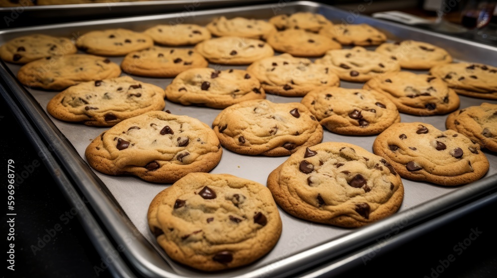 Delicious freshly baked chocolate chip cookies - Generative AI