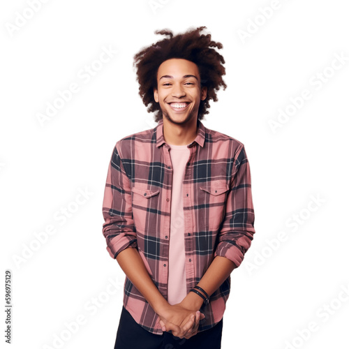 Portrait of a person Young handsome african american man happy face smiling with looking at the camera. Positive Successful businessman, isolated on white transparent background, ai generate