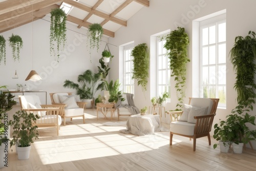 vibrant and lush indoor garden in a cozy living room. Generative AI