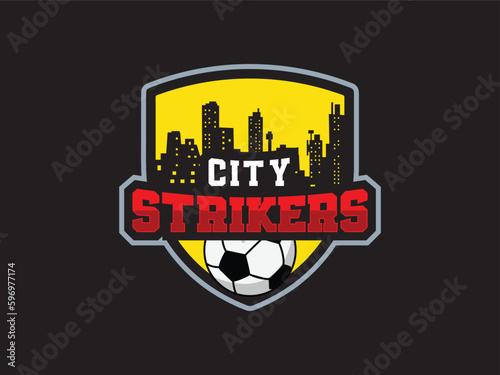 Modern professional soccer logo  for sport team , city strikers emblem , badge , editable text vector logo