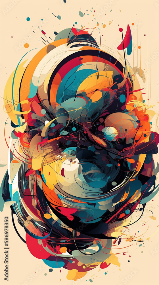 Abstract Geometric Colorful Background Futuristic Splatter Motion Planets Solar System Space Orbit Generative AI