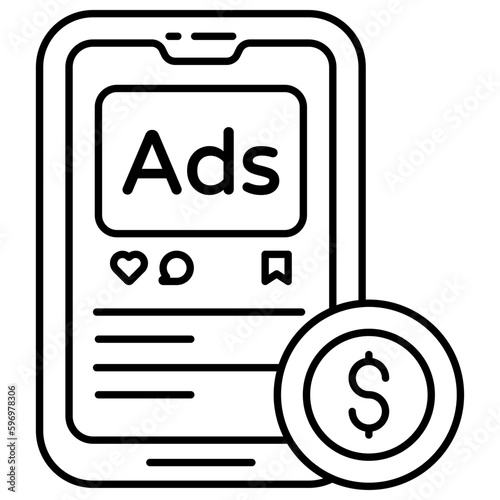 Conceptual flat design icon of mobile paid ad 