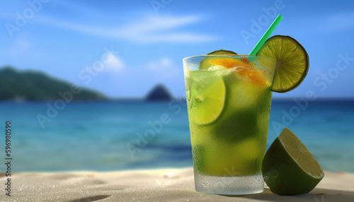 Enjoy the Perfect Summer Cocktail with Caipirinha Tropical Drink  Product Photo Mockup  Illustartion  HD Photorealistic - Generative AI