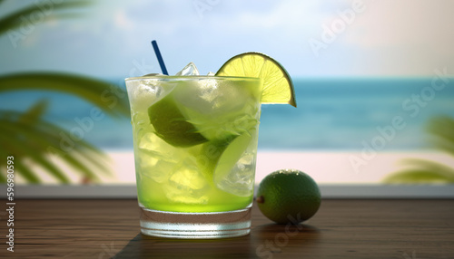 Feel the Summer Heat with the Perfect Caipirinha Drink, Product Photo Mockup, Illustartion, HD Photorealistic - Generative AI