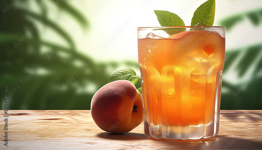 Tropical Twist: Peach Iced Tea with a Refreshing Summer Vibe, Product Photo Mockup, Illustartion, HD Photorealistic - Generative AI Tropical Twist: Peach Iced Tea with a Refreshing Summer Vibe, Product Photo Mockup, Illustartion, HD Photorealistic - Generative AI