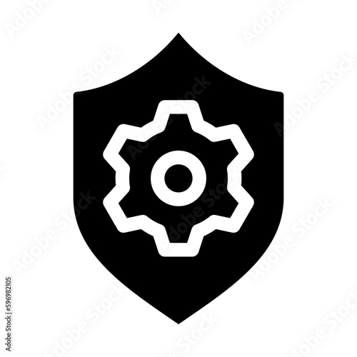 System glyph icon for law, setting, secure, wheel, configuration, security, shield, gear, cogwheel logo