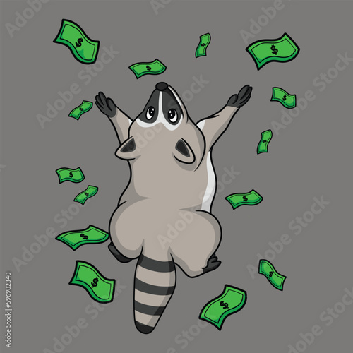 artwork illustration and T shirt design cute racoon and money