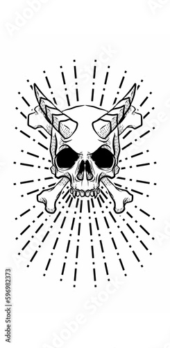 hand drawn of skull and cross bone for tattoo