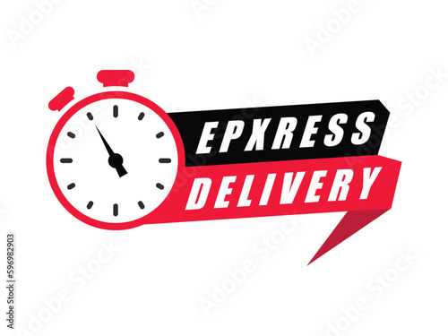 Sticker, label express delivery. Timer and express delivery inscription. Vector illustration.