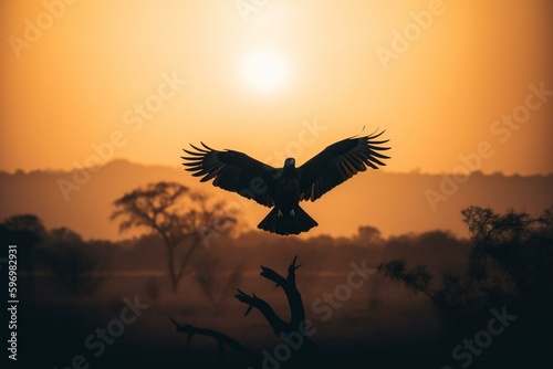 A wild eagle silhouette on a safari adventure. Generative AI © Meliora