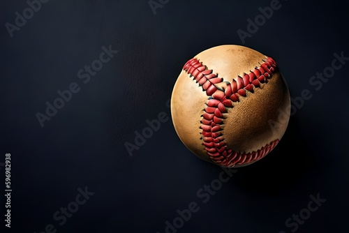 Top view of baseball and stick isolated on dark background with copy space