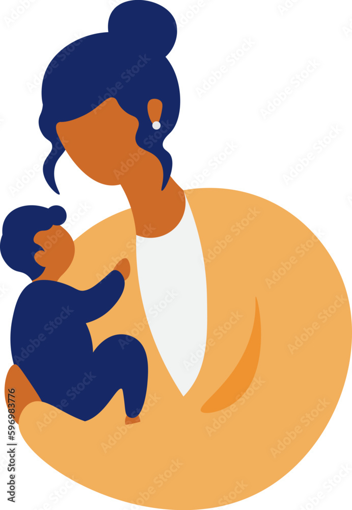Cute Black Mom Holding Her Baby Vector Illustration
