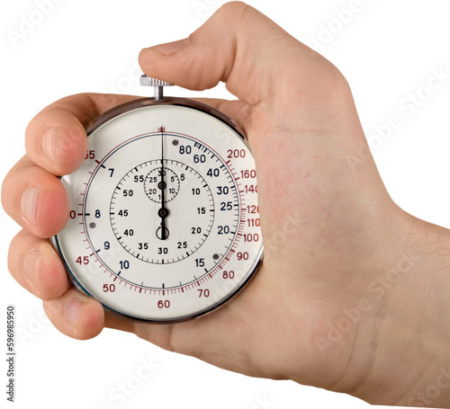 Hand Holding Stopwatch, Isolated