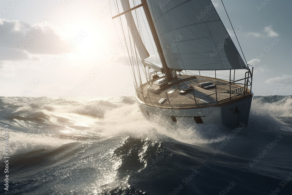 Obraz premium Yacht sailing through the waves , Generative AI 