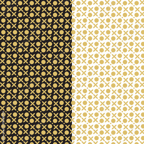Abstract vector seamless pattern with circles and crosses texture gold color without background. Modern wallpaper, background graphic element
