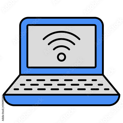 A unique design icon of connected laptop 