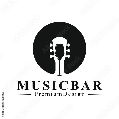Music bar modern logo design combination guitar and wine glass