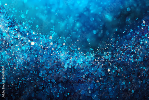 Blue glitter and glow particle abstract background, generative ai.