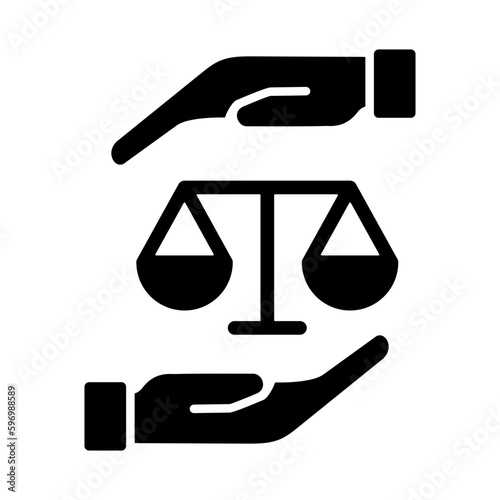 Law Enforcement glyph icon for business and finance, laws, judge, law, balance, court, scale, scales, hand, lawyer logo