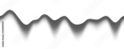 Dotted wave background. Halftone abstract vector gradient. Particle flow fade. Textured fluid effect. Dymamic design with points.