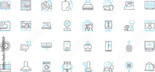Appliances linear icons set. Refrigerator, Stove, Freezer, Microwave, Dishwasher, Blender, Toaster line vector and concept signs. Oven,Coffee maker,Juicer outline illustrations Generative AI