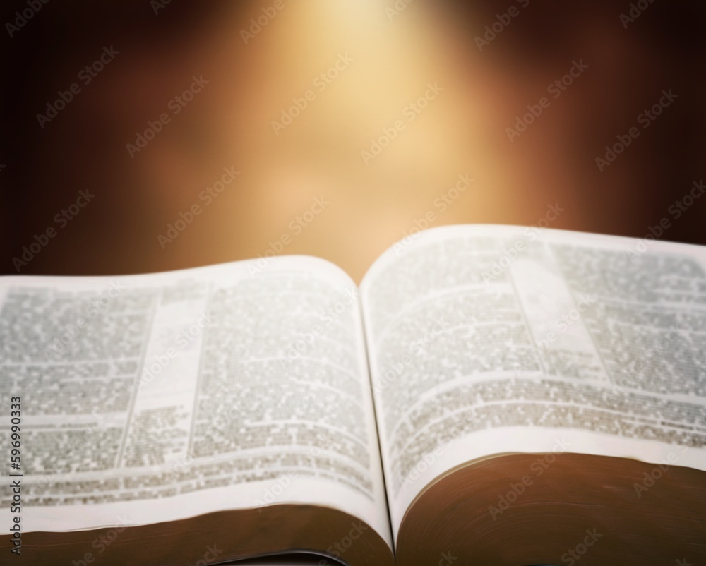 Fototapeta premium Open Bible book on wooden table