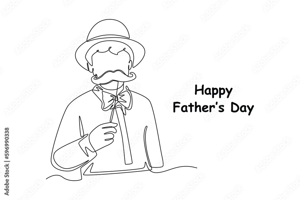 Continuous one line drawing of son wearing his father's fake mustache. Happy father's day concept. Single line draw design vector graphic illustration.