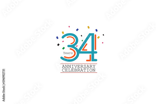 34th, 34 years, 34 year anniversary 2 colors blue and orange on white background abstract style logotype, vector design for celebration vector