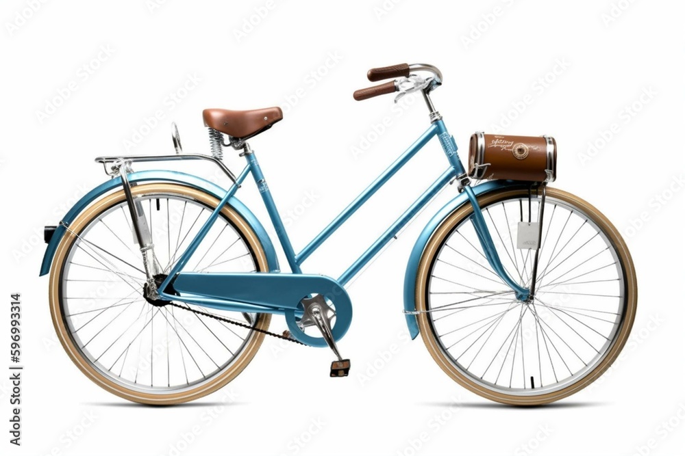 Blue retro bike with blank tag on white background. Generative AI