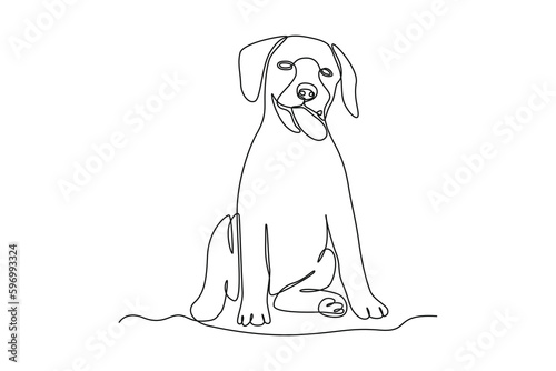 Continuous one line drawing cute dog sitting. Urban pets concept. Single line draw design vector graphic illustration.