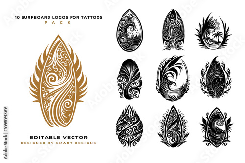 Surfboard Logos for Tattoos Pack x10