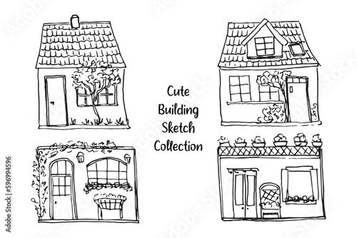 Cute Building Sketch Line Collection
