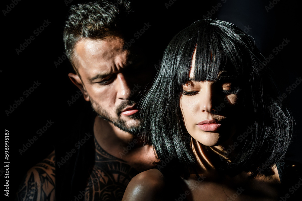 Lovely beautiful couple. Sexy woman and man. Sensual couple hugging